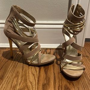 Tan and gold heel